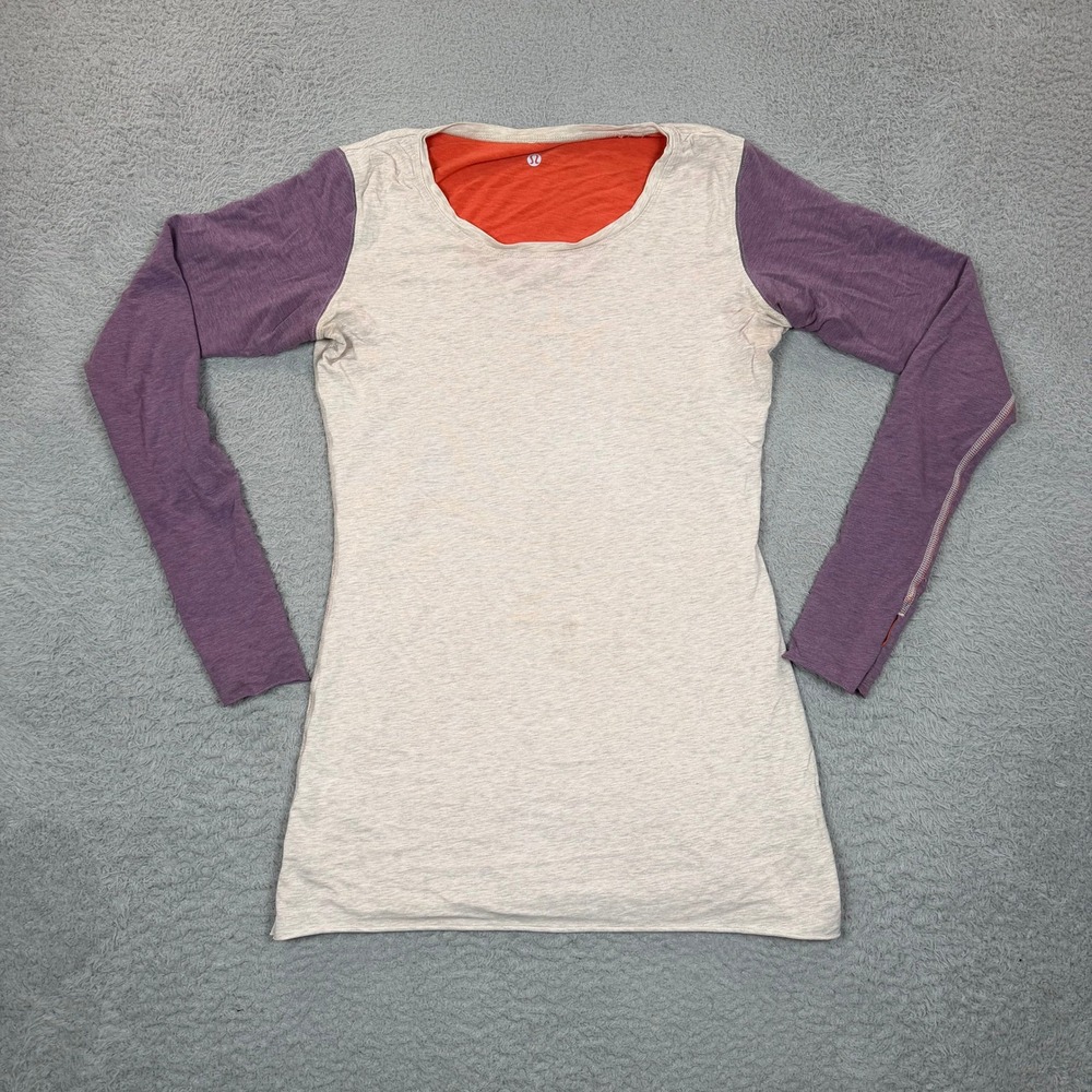 Lululemon Reversible Long Sleeve Top Oatmeal Purple Orange Size 4 Slim Fit